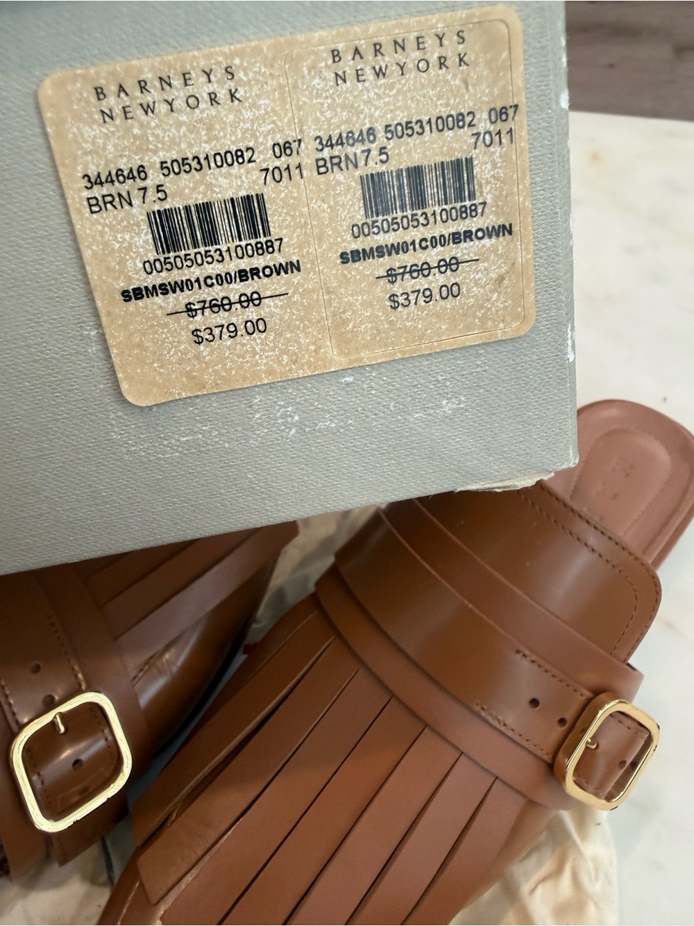 Marni Brown Leather Fringe Mule with Gold Buckle - Picture 5 of 5